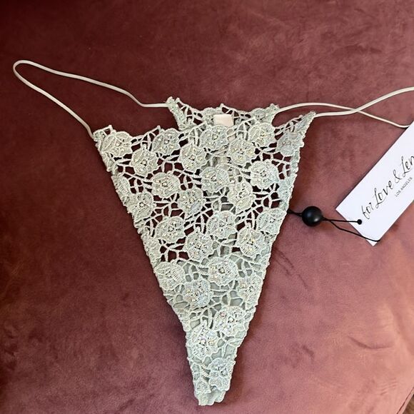 For Love and Lemons Twinkle Rose Thong Panty in Sage - Picture 5 of 5
